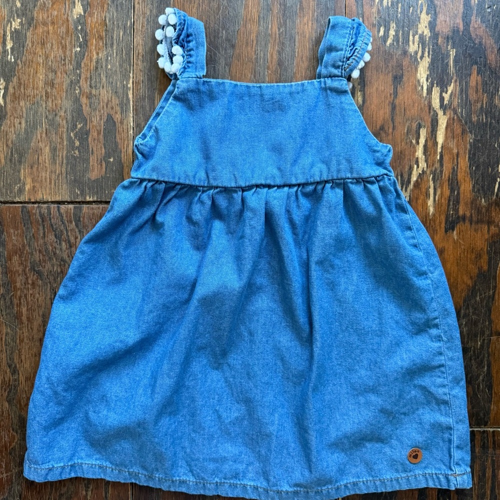 Milon Toddler 2T Blue Denim Dress with Pom Pom Straps